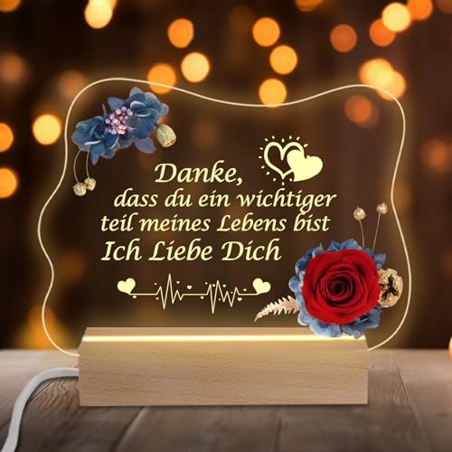 Miofula Geschenke für Frauen, Ewige Rose Acryl LED Nachtlicht Geburtstagsgeschenk für Mama Oma, Originelle Danke Geschenk für Mutter Schwestern Ehefrau Freunde zum Geburtstage Muttertag Weihnachten von Miofula