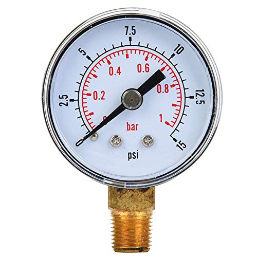 Mechanisches Manometer 1/8 Zoll BSPT Bodenanschluss Luft, Öl, Wasser (0–15 psi, 0–1 bar) von Miokycl