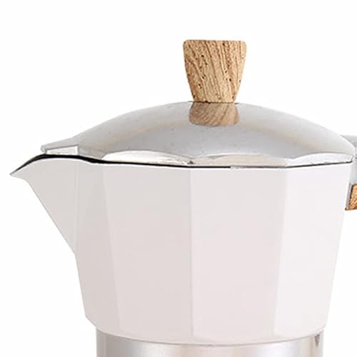 Miokycl Aluminium-Kaffeekanne mit Holzmaserungsgriff, Moka-Kaffeekanne, Tragbares Kaffeemaschinen-Werkzeug für den Außenbereich (Beige) von Miokycl