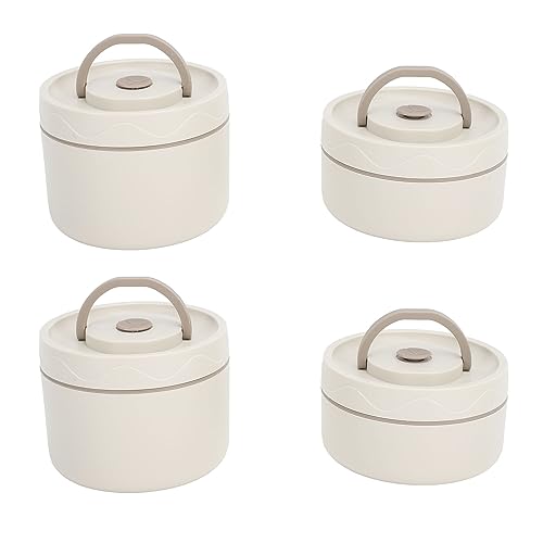 Miokycl Isolierter Lunchbehälter aus Edelstahl 304, Versiegelt, Multifunktional, Tragbar, Rund, Thermo-Box mit Thermobeutel (Beige) von Miokycl