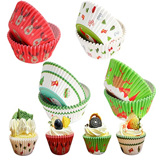 200 Stück Muffinförmchen Papier, Cupcake Formen, Einweg-Backförmchen, 4 verschiedene Weihnachtsstile muffinförmchen von MIOPEN