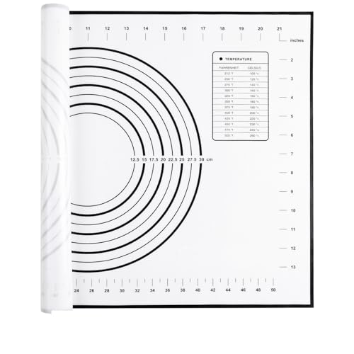Miorkly Backmatte Groß Teigmatte 60x40cm, Silikonmatte Baking Mat Rutschfeste, Antihaftbeschichtete Backunterlage mit Messung,für Fondant Gebäck Pizza, BPA Frei(Schwarz+3Pcs Schaber) von Miorkly