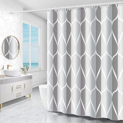 Miorkly Duschvorhang 180x200cm,Waschbar Anti-Bakteriell Shower Curtains,AntiSchimmel Wasserabweisend Badevorhang, Duschvorhänge Textil Aus Polyester mit 12 Duschvorhangringen und 1 Seil Binden(grau) von Miorkly