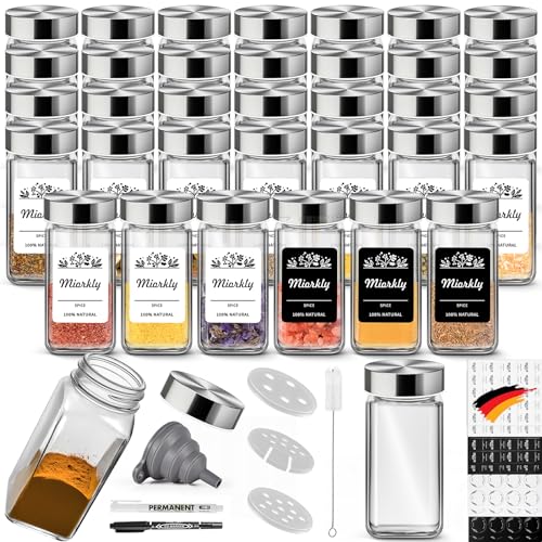 Miorkly 35 Gewürzgläser Eckig mit Streueinsatz, Edelstahl Deckel Gewürzdosen Set 120ml, Gewürz Set, Gewürzstreuer Glas, Kitchen Storage & Organisation, Gewürz Organizer von Miorkly