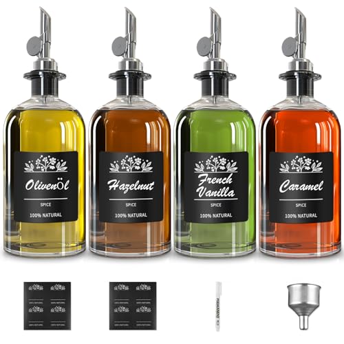 Ölspender mit Etiketten, 4 PCSÖlflasche Mit AusgießEr 350ml, Essig Und öLflaschen Set Mit Trichter, Lebensmittelgeeignete öL Und Essigspender von Miorkly