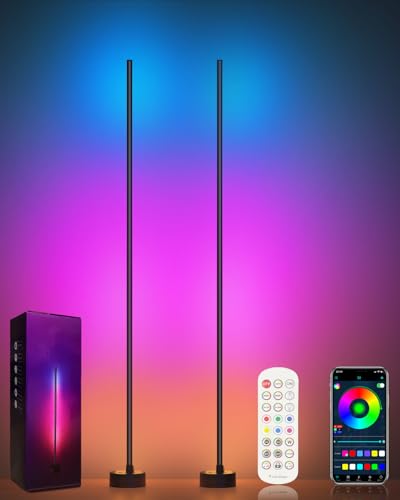 Miortior LED Stehlampe Wohnzimmer, 2PCS RGB Standleuchte Dimmbar mit Fernbedienung & App-Steuerung, Musik Sync, 16 Millionen Farben, 68 Szenenmodi, Ecklampe RGB für Wohnzimmer Schlafzimmer Gaming-Raum von Miortior