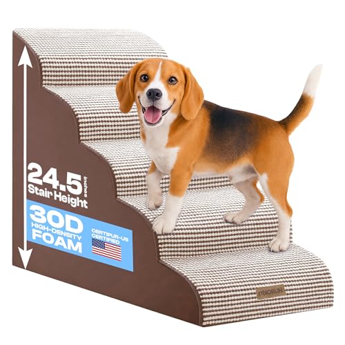 Gebogene Hundetreppe für Hochbett bis 26 Zoll, 5-stufige Hunderampe für kleine Hunde mit waschbarem Bezug, rutschfeste Stufen für Katzen zum Aufsteigen auf Couch und Sofa, strapazierfähige von Miorun