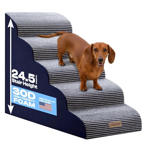 Gebogene Hundetreppe für Hochbett bis 26 Zoll, 5-stufige Hunderampe für kleine Hunde mit waschbarem Bezug, rutschfeste Stufen für Katzen zum Aufsteigen auf Couch und Sofa, strapazierfähige von Miorun