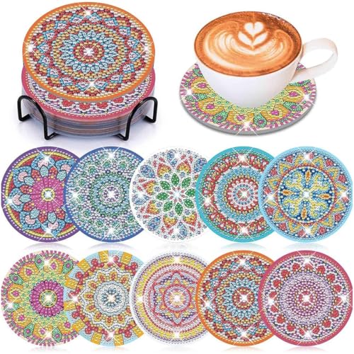 Miotlsy 10 Stück Diamant Malerei Untersetzer Mit Halter, Diamant Tasse Untersetzer, 5d Diamant Malerei Kinderkunst, DIY Erwachsene Kreative Set Tasse, Vase, Kerze Miotlsy 10 Stück Diamant Malerei Untersetzer Mit Halter, Diamant Tasse Untersetzer, 5d Diamant Malerei Kinderkunst, DIY Erwachsene Kreative Set Tasse, Vase, Kerze von Miotlsy