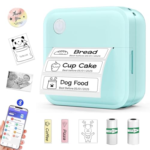 Miouca Etikettendrucker mit Klebeband, Mini-Aufkleberdrucker, Bluetooth-Etikettendrucker für Heimbüro-Organisation, tragbarer Thermo-Aufkleberhersteller, Druck-Pod mit mehreren Vorlagen für Telefon von Miouca