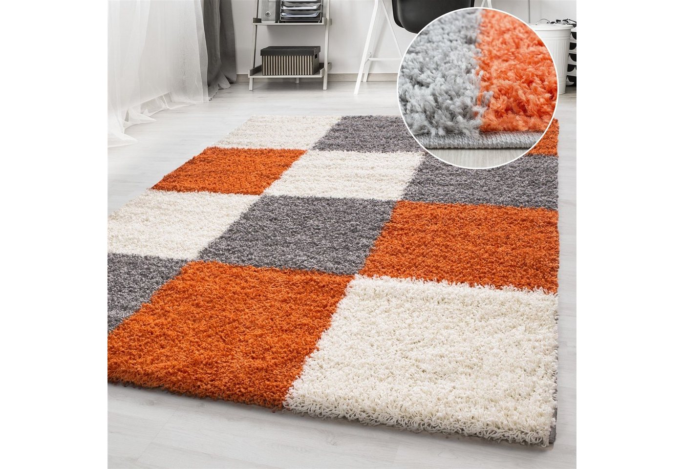 Hochflor-Teppich Hochflorteppich Langflor kariert Shaggy Wohnzimmer, Miovani, Höhe: 30 mm von Miovani