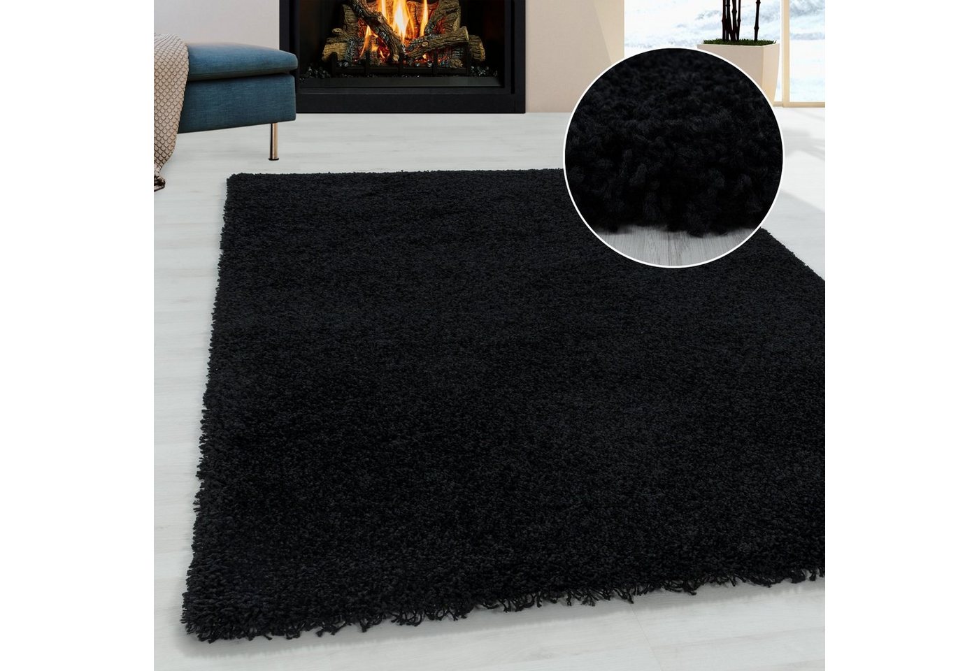 Hochflor-Teppich Hochflorteppich Shaggy Uni Wohnzimmer Langflorteppich, Miovani, Rechteckig, Höhe: 30 mm von Miovani