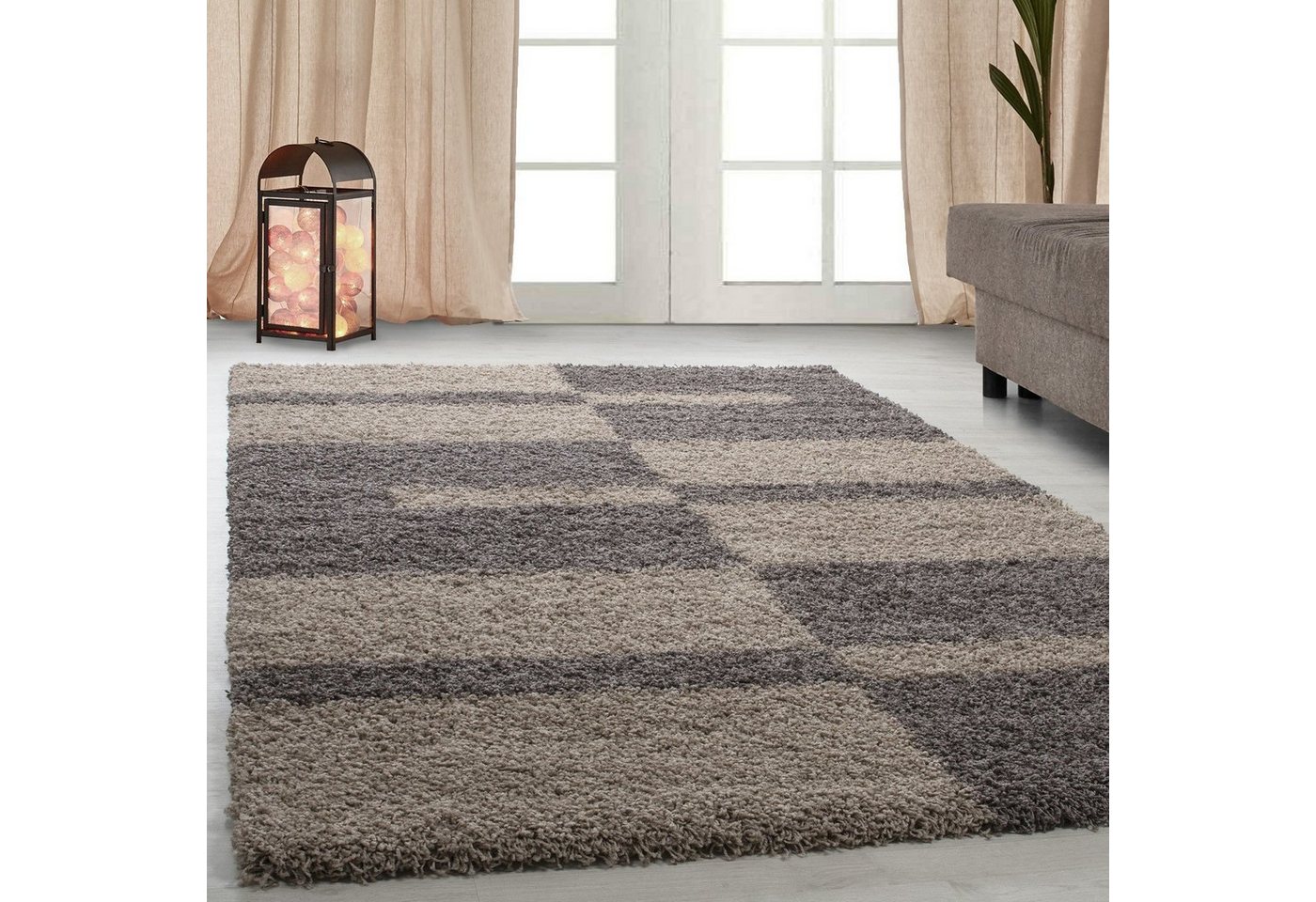 Hochflor-Teppich Hochflorteppich Shaggy gestreift Langflor Wohnzimmer, Miovani, Höhe: 30 mm von Miovani