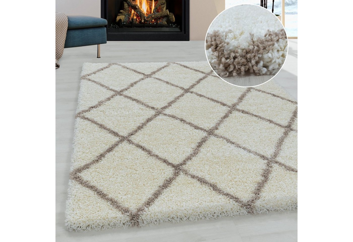 Hochflor-Teppich Langflorteppich kariert Hochflorteppich Shaggy Wohnzimmer, Miovani von Miovani