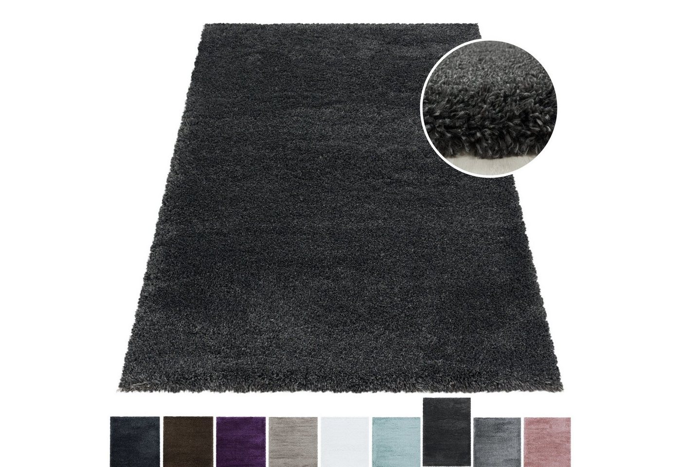 Hochflor-Teppich Teppich Hochflorteppich Shaggy Unifarben kuschelig Wohnzimmer, Miovani, Rechteckig, Höhe: 50 mm von Miovani