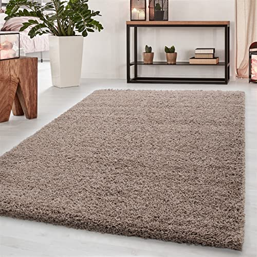 Miovani Shaggy Wohnzimmer Schlafzimmer Hochflorteppich meliert Beige 80x150 von Miovani