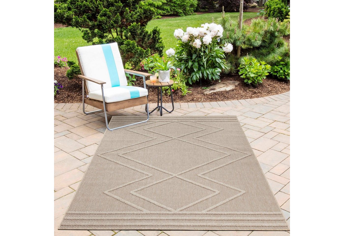 Outdoorteppich Indoor Outdoor Teppich Relief, Miovani, Rechteckig, Höhe: 8 mm, Garten, Terasse von Miovani
