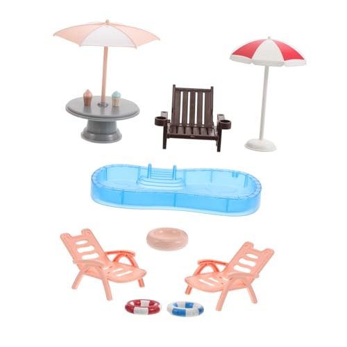 Mipcase 1 Satz Puppenhaus-Schwimmbad Mini- Mikroszenen-Ornamente Puppenhaus-außenmöbel Mini-strandkorb- Mini Strandkorb Mini-möbelmodell Mini-liegestuhl Plastik von Mipcase