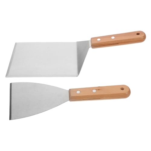 Mipcase 2 Stück Grillspatel Küchenkratzer Bratpfannenwender für Flache Platten Burger Spatel Rostfreier Wender Burger Flipper Essenskratzer Grillschaber für Flache Oberflächen Holz von Mipcase