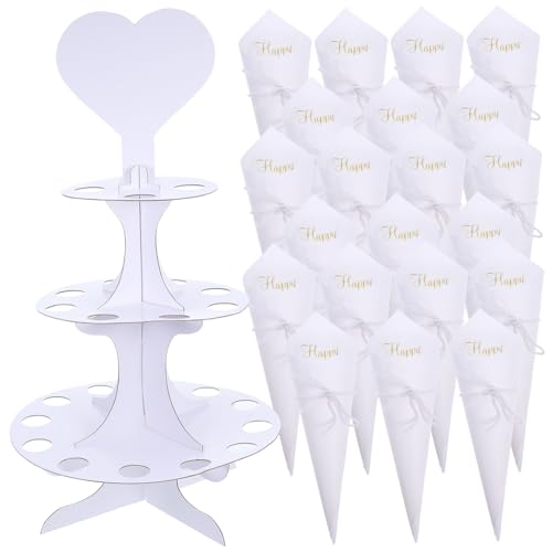 Mipcase DIY Konfetti Kegelhalter aus Papier Stabiler Hochzeitsparty Konfettihalter mit Tablett Beschreibbare Papierblüten für Geburtstags und Feierdekoration von Mipcase