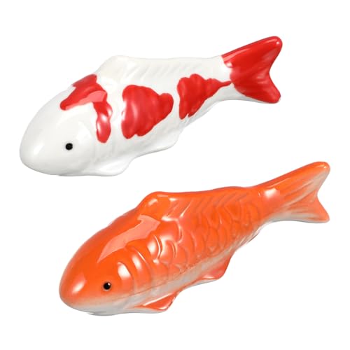 Mipcase Keramik-Schwimmfisch 2 Stück Schwimmende Aquarienfische Koi-Karpfen Schwimmfähige Figuren Realistische Aquariumfische Teehaustier-Dekoration Feengarten von Mipcase