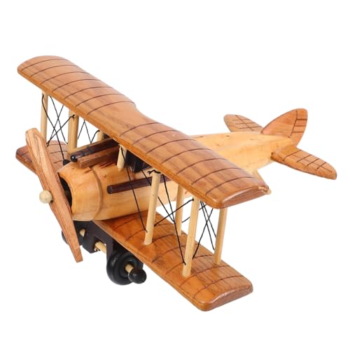 Mipcase Modellflugzeug aus Holz Vintage Wohnkultur Holz -Doppeldeckerverzierung Flugzeugmotivdekor Doppelblattfigur Kindergärtendekoration mit Flugzeugmotiven Ebene Khaki von Mipcase