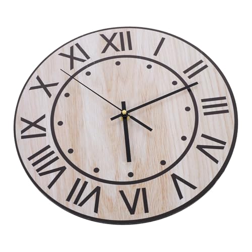 Mipcase Leise Wanduhr Aus Holz Vintage Runde Hängeuhr Rustikale Dekorative Holzmaserungsuhr Für Küche Wohnzimmer Bauernhaus von Mipcase
