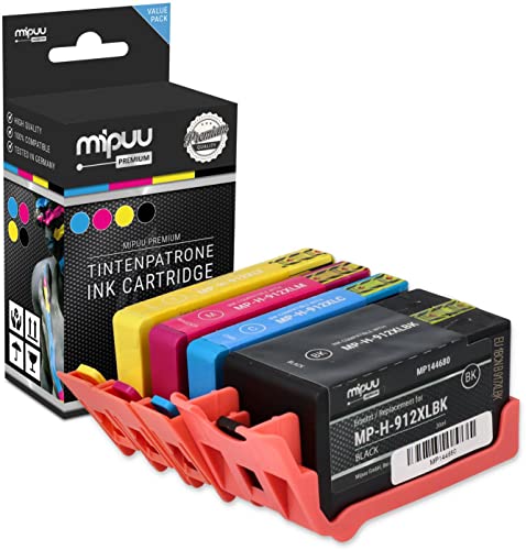 Mipuu 4 Tinten kompatibel mit HP 912XL 912 XL Schwarz Cyan Magenta Gelb für OfficeJet 8012 8010 8014 8015 OfficeJet Pro 8022 8020 8024 8025 8035 von Mipuu