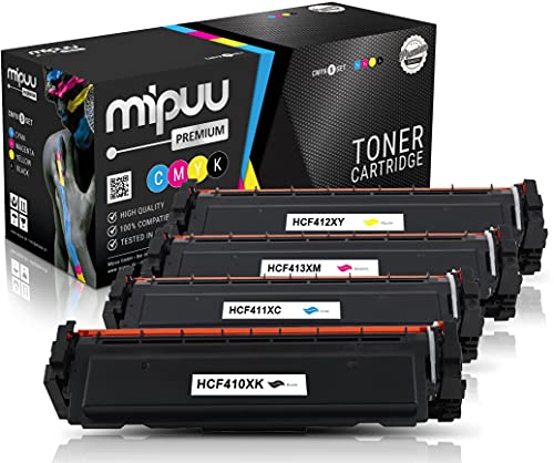 Mipuu 4 Toner kompatibel zu HP CF410X CF411X CF412X CF413X (Schwarz, Cyan, Magenta, Gelb) 410X für HP Color Laserjet Pro M452nw M452dn MFP M477fdw M477fdn M477fnw M377dw von Mipuu
