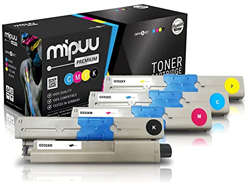 Mipuu 4 Toner kompatibel zu Oki C332 C332dn C332dnw MC 363 MC363 MC363dn MC363dnw (Schwarz, Cyan, Magenta, Gelb) Set Multipack von Mipuu