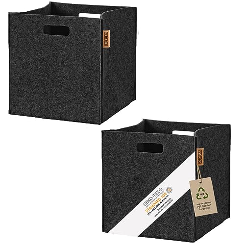 MIQIO® Design Aufbewahrungsbox aus Filz Stoff | 2er Set Aufbewahrungskorb | Faltbox 30x30x30 cm | Organizer Kisten passend für Kallax Regal | Dunkelgrau - anthrazit von Miqio