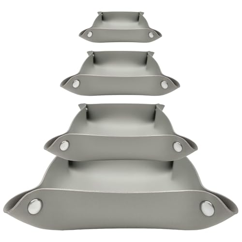 MIQIO® Design Aufbewahrungsschalen aus veganem Leder mit Druckknöpfen - 3 +1 Set - quadratischer Aufbewahrungskorb aus Kunstleder für Briefe, Schlüssel, Smartphone - faltbare Utensilo Schale - grau von Miqio