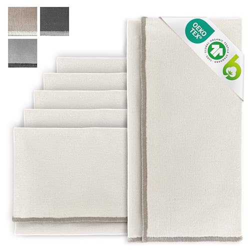 MIQIO® Design Baumwollservietten I 6er Set I 45x45 cm I Stoff-Servietten mit edler Ziernaht I 100% Bio-Baumwolle I GOTS, BCI und Ökotex Zertifiziert I Elfenbein (Ivory) von Miqio