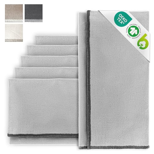 MIQIO® Design Baumwollservietten I 6er Set I 45x45 cm I Stoff-Servietten mit edler Ziernaht I aus 100% Bio-Baumwolle I GOTS, BCI und Ökotex Zertifiziert I Hellgrau von Miqio