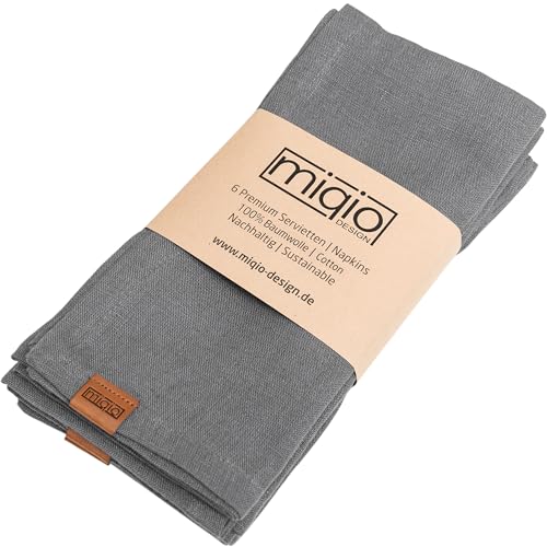 MIQIO® Design Baumwollservietten I 6er Set I 45x45 cm I Stoff-Servietten aus 100% Bio-Baumwolle I GOTS, BCI und Ökotex Zertifiziert I Dunkelgrau von Miqio