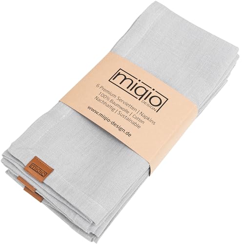 MIQIO® Design Baumwollservietten I 6er Set I 45x45 cm I Stoff-Servietten aus 100% Bio-Baumwolle I GOTS, BCI und Ökotex Zertifiziert I Hellgrau von Miqio