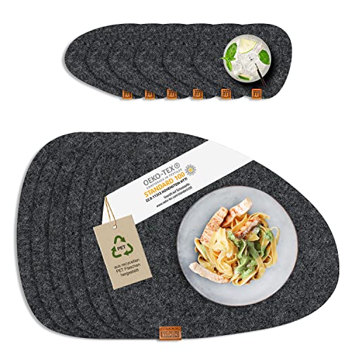 MIQIO® Filz Tischset Stone - 12er Set Nachhaltige Premium Platzsets | Schadstoffgeprüft Ökotex | Aus 100% Recycelten PET Flaschen | 40x32 cm abwaschbar Filzuntersetzer + Glas Untersetzer rund von Miqio