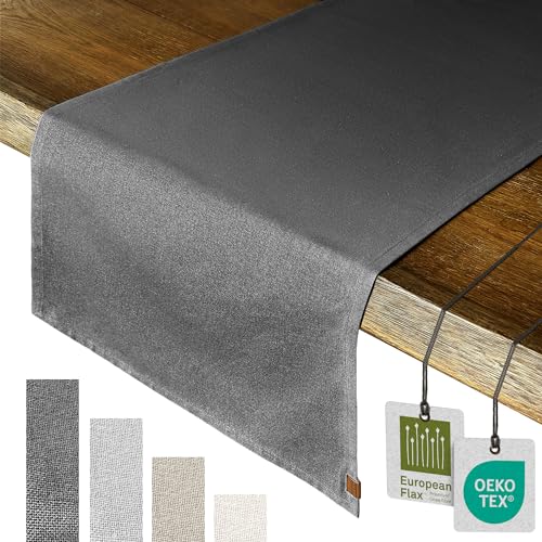 MIQIO® Design Premium Tischläufer aus 100% Leinen - Moderne Tischdekoration für jeden Esstisch - Ökotex Zertifiziert - Tischband - Tischdecke - (40 x 150 cm) - dunkelgrau anthrazit von Miqio