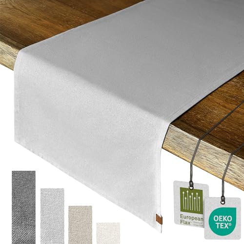 MIQIO® Design Premium Tischläufer aus 100% Leinen - Moderne Tischdekoration für jeden Esstisch - Ökotex Zertifiziert - Tischband - Tischdecke - (40 x 150 cm) - hellgrau von Miqio