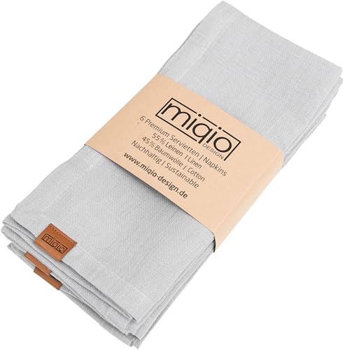 MIQIO® Design Stoffservietten I 6er Set Leinenservietten I 45x45 cm I Stoff-Servietten aus 55% Leinen und 45% Baumwolle I European Flax, GOTS und Ökotex Zertifiziert I Hellgrau von Miqio
