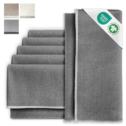 MIQIO® Design Stoffservietten mit edler Ziernaht I 6er Set Leinenservietten I 45x45 cm I Stoff-Servietten aus 55% Leinen und 45% Baumwolle I European Flax, GOTS und Ökotex Zertifiziert I Dunkelgrau von Miqio