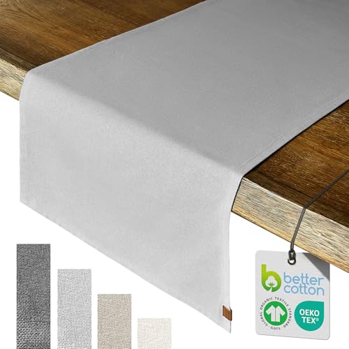 MIQIO® Design Tischläufer aus 100% Bio-Baumwolle - 40 x 150 cm - Nachhaltig und Ökotex Zertifiziert - Stoff Tischband - Tischdecke edel - Hellgrau von Miqio
