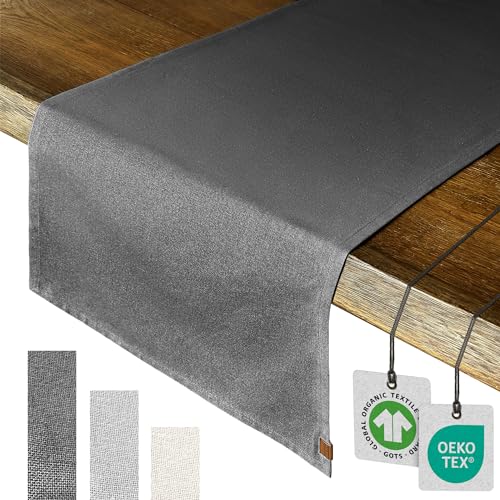 MIQIO® Design Tischläufer aus 100% Bio-Baumwolle - Moderne Tischdekoration für jeden Esstisch - Ökotex und GOTS Zertifiziert - Tischband - Tischtuch - (40 x 150 cm) - dunkelgrau anthrazit von Miqio