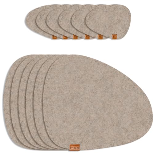 MIQIO® Filz Tischset Stone - 12er Set Nachhaltige Premium Platzsets | Schadstoffgeprüft Ökotex | Aus 100% Recycelten PET Flaschen | 40x32 cm abwaschbar Filzuntersetzer + Glas Untersetzer | Beige von Miqio