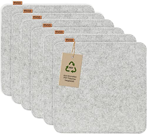 Miqio Design Sitzkissen Rechteckig aus Filz mit Antirutschnoppen | Nachhaltig aus recycelten PET Flaschen | 35x35 cm | 6er-Set | Waschbare Stuhlkissen rutschfest | Sitzauflage für Bank und Stuhl von Miqio