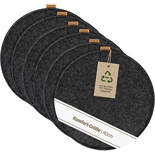 Miqio Design Filz Sitzkissen XL Rund mit Antirutschnoppen | 40cm | 6er-Set | Indoor und Outdoor | Nachhaltig aus recycelten PET Flaschen | Waschbare Stuhlkissen rutschfest | Dunkelgrau von Miqio