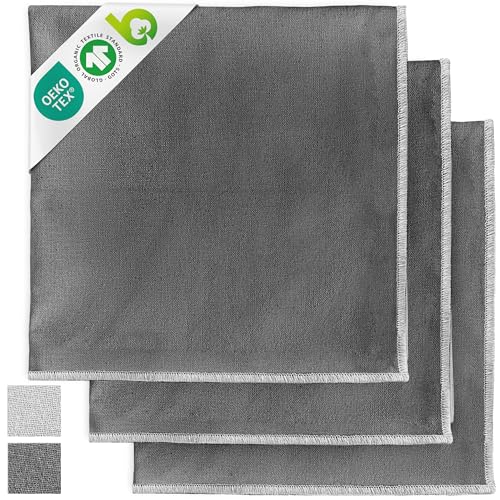 Miqio® Design Baumwoll Geschirrtücher mit stilvoller Ziernaht - Handtücher, Trockentücher - 100% Bio-Baumwolle (70x45 cm) - Abtrockentücher 3er Set - GOTS, BCI und Ökotex Zertifiziert - dunkelgrau von Miqio
