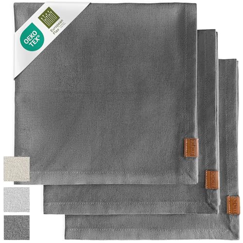 Miqio® - Design Leinen Geschirrtücher, Handtücher, Trockentücher - Halbleinen (55% Leinen 45% Baumwolle) - 70x45 cm - Leinen Küchentücher 3er Set - Ökotex Zertifiziert - Dunkelgrau von Miqio