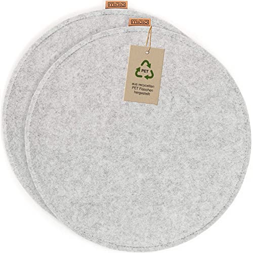 Miqio Design Filz Sitzkissen Rund mit Antirutschnoppen | 35cm | 2er-Set | Indoor und Outdoor | Nachhaltig aus recycelten PET Flaschen | Waschbare Stuhlkissen rutschfest | Hellgrau von Miqio