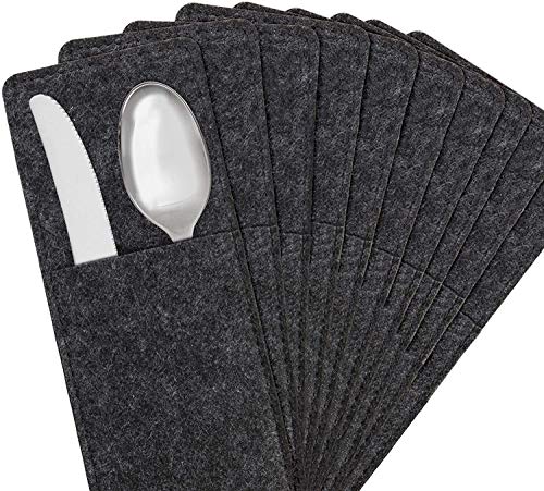 Miqio ® - Design Bestecktaschen aus Filz abwaschbar| 10er-Set | Skandinavische Deko - passend Tischsets, Platzsets, Tischdecken | Dunkelgrau von Miqio